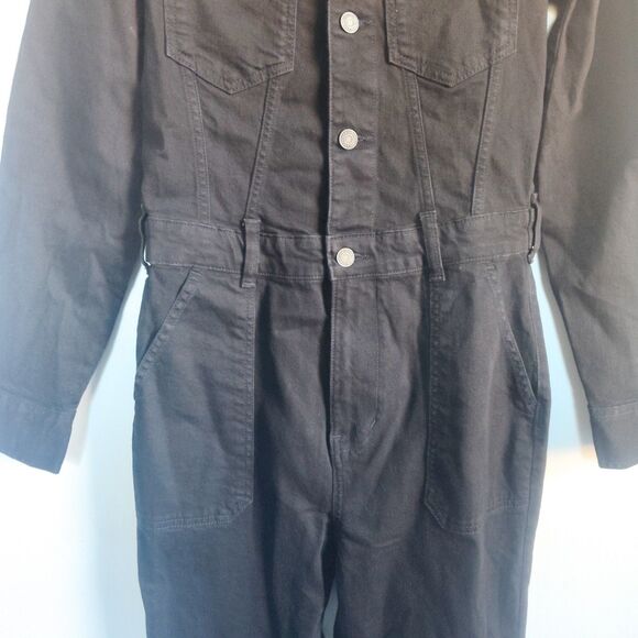 New Gap Jumpsuit Denim Size 4 Western Bootcut Black Puff Long Sleeve Stretch NWT - Picture 6 of 15